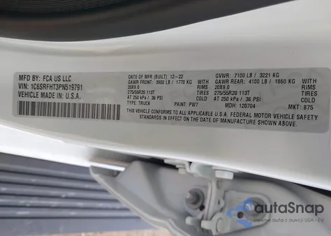 2023 Ram 1500 Limited 4X4 5'7 Box z USA, uszkodzony, nr VIN 1C6SRFHT3PN519791